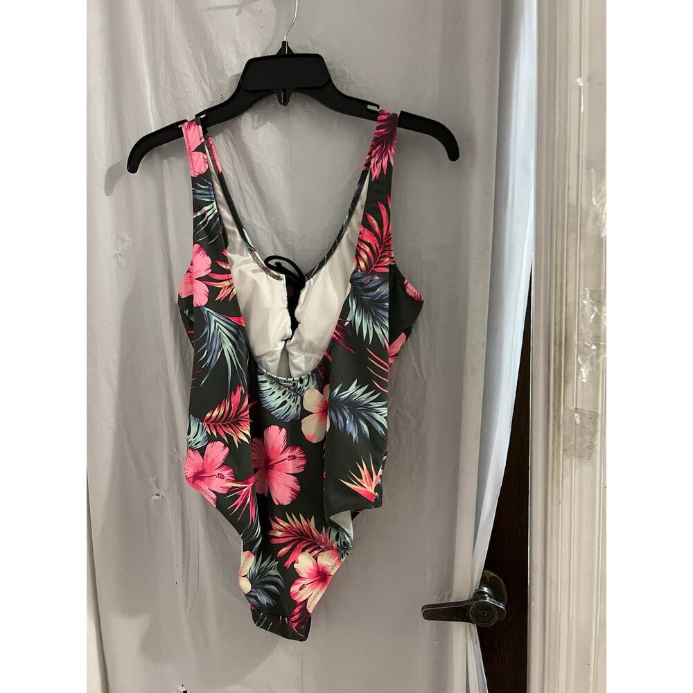 Victoria Secret Pink Green Pink Floral One Piece Lace Up Front Bathing Suit Sz M - Picture 4 of 9